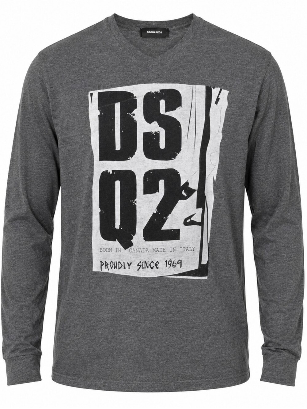 Dsquared2 DS02 Graphic Long Sleeve Tee Gray Black Logo Shirt Italy Made